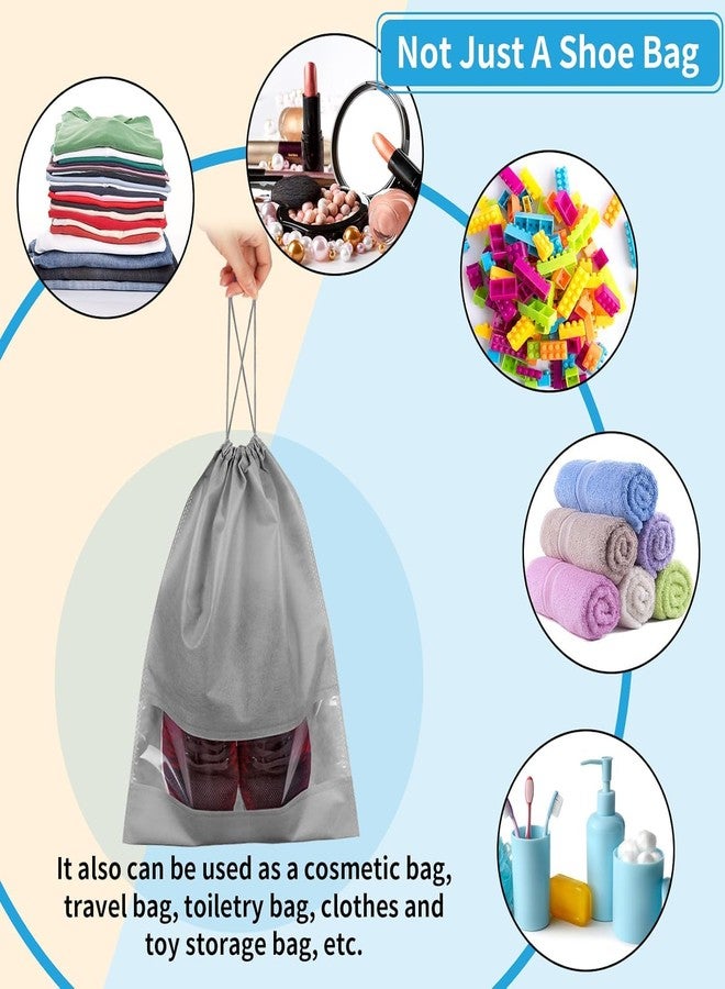 B11 Travel Shoe Bag, Large Portable Drawstring Shoes Storage Bags Non-Woven Dust Proof Pouch Space Saving Organizer with Transparent Slot for Men Women Daily and Travel Use (Grey) - 10 Pcs - Image 3